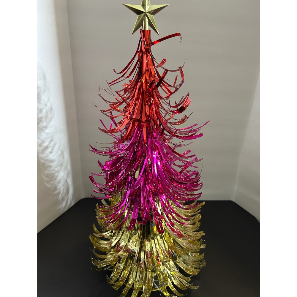 Tinsel Christmas Tree Red Pink Gold Ombre Star Topper Tabletop World Market New - Picture 2 of 7